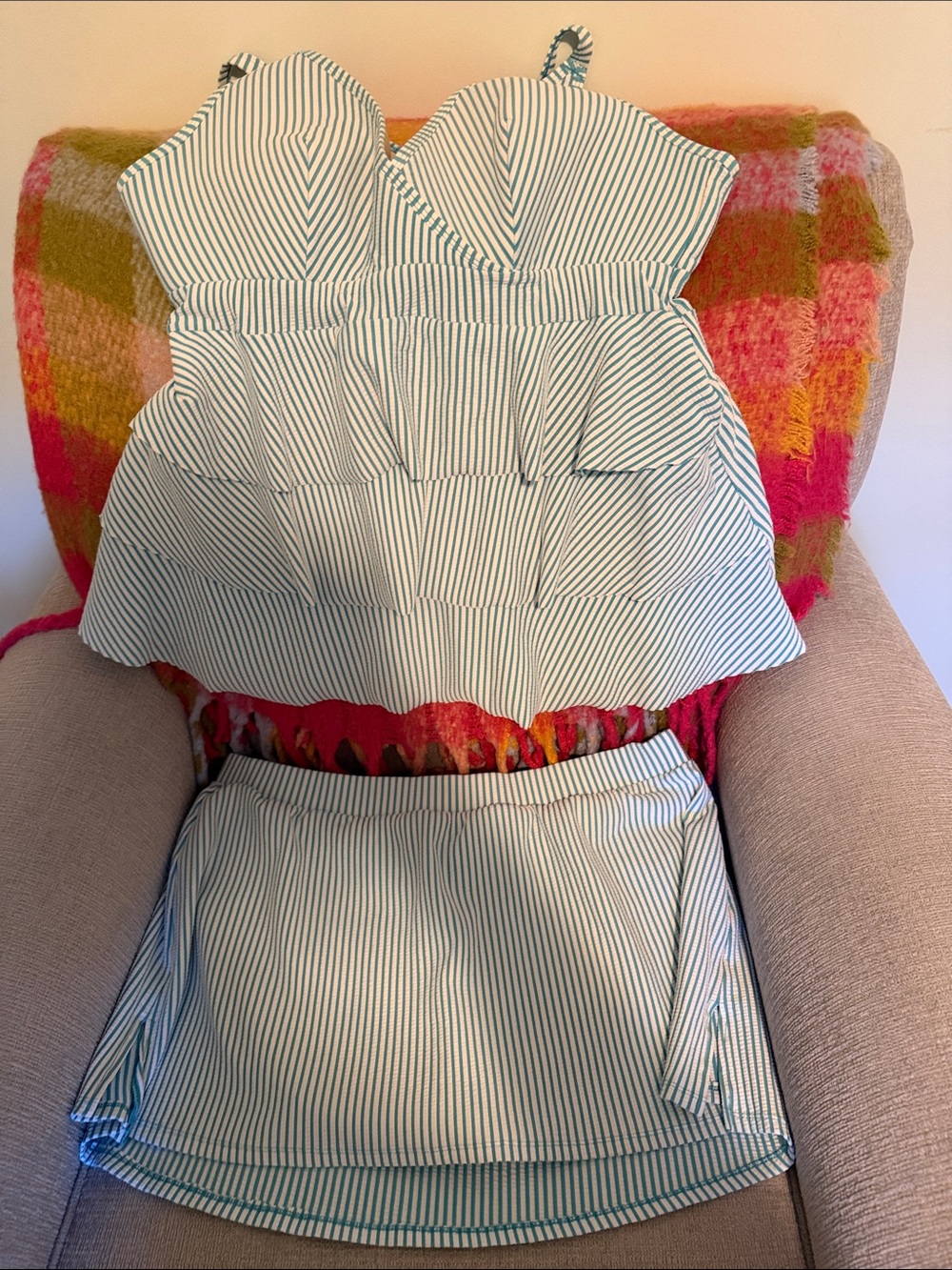 Lane Bryant White and Blue Striped Seersucker Tankini Set- like new!!!
